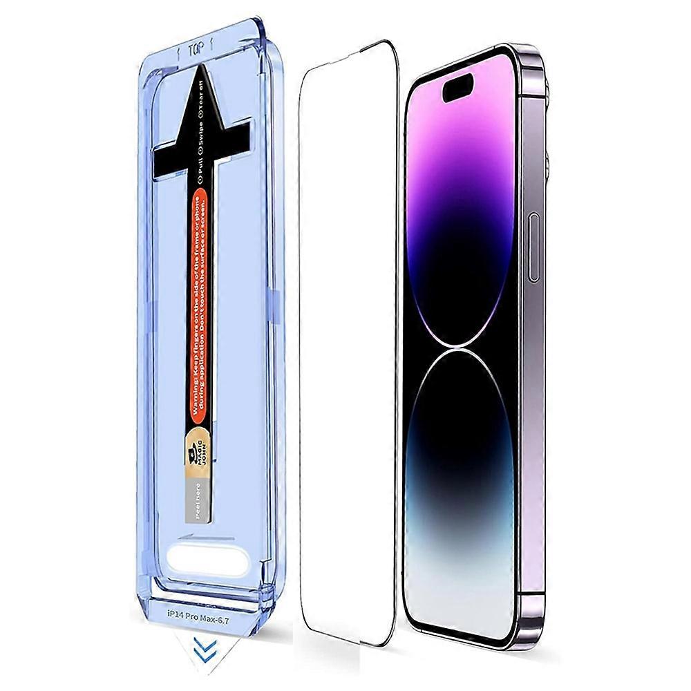 For iPhone 14 Pro Tempered Glass HD Clear Screen Protector with Automatic Dust Removal Tool
