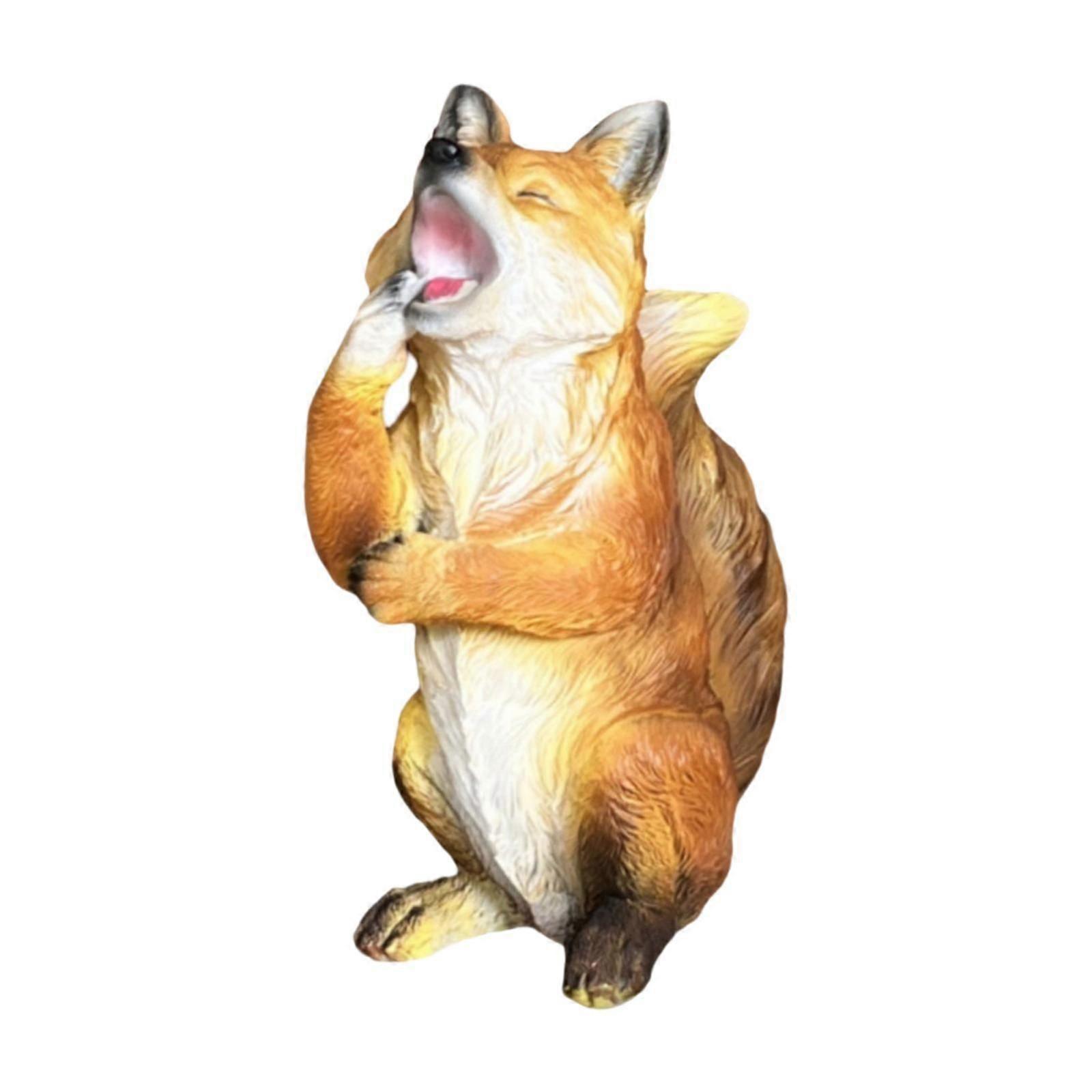 Resin Foxes Statue Crafts Artificial Ornament for Bookshelf Office Courtyard