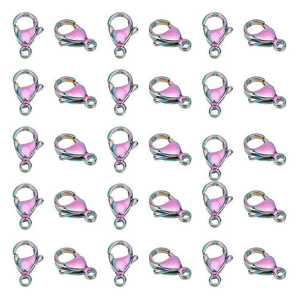 30pcs Rainbow Stainless Steel Lobster Claw Clasps Trigger Hook Closures Clasps Jewelry Clasps Fastener Hook Clasp Curved Connectors Clasps for Jewelle
