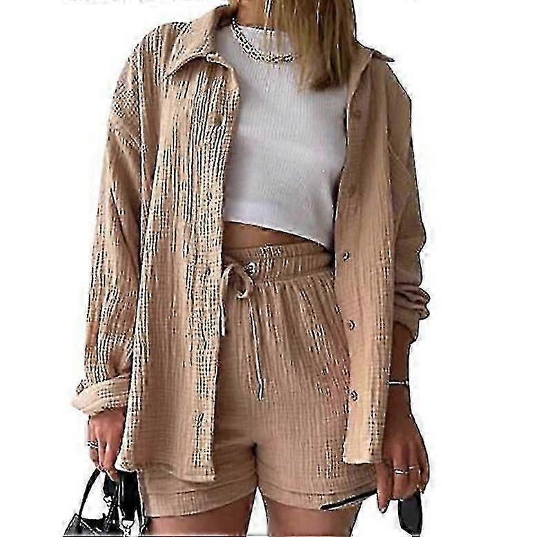 نسائي قطعتين ملابس رياضية عارضة الصيف قميص بأكمام طويلة الرباط السراويل مجموعة من قطعتين