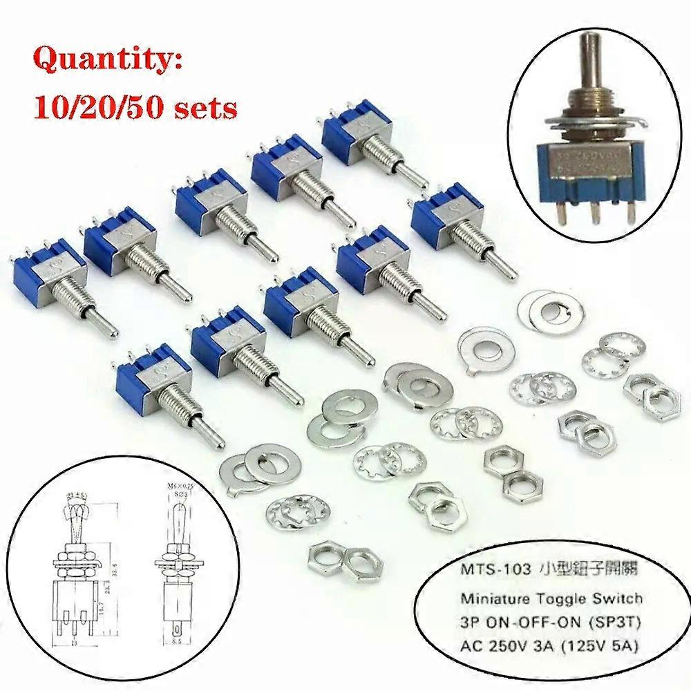 10sets 20sets 50 sets Toggle switch MTS-103 ON / OFF / ON Mini power button switch lever switch blue