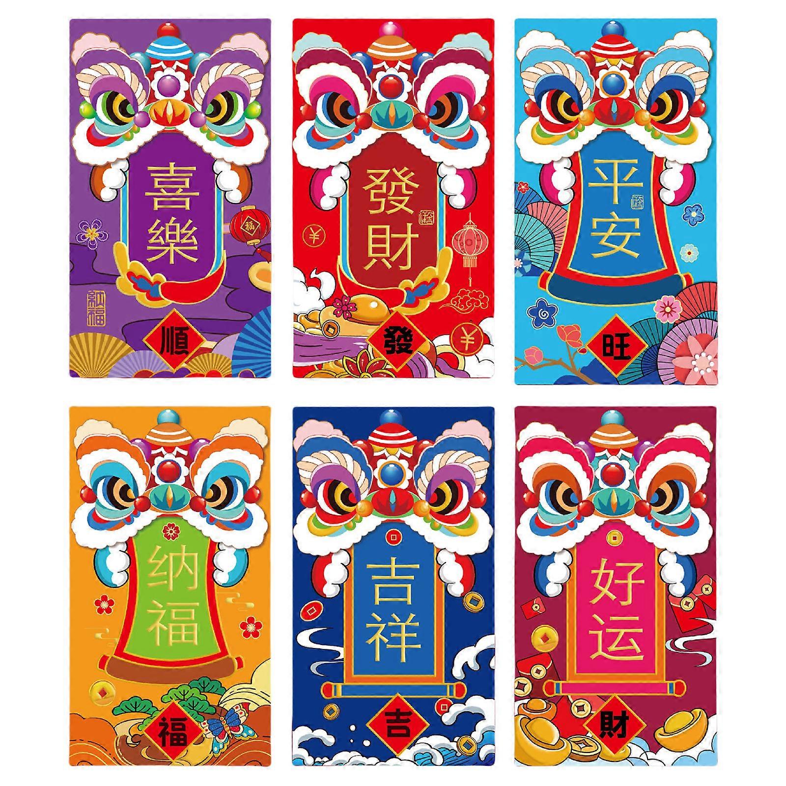 Set of 6 Festival Packets for Chinese New Year Sturdy Paper Money Bag Accessory Portable for Snake Year Blessing