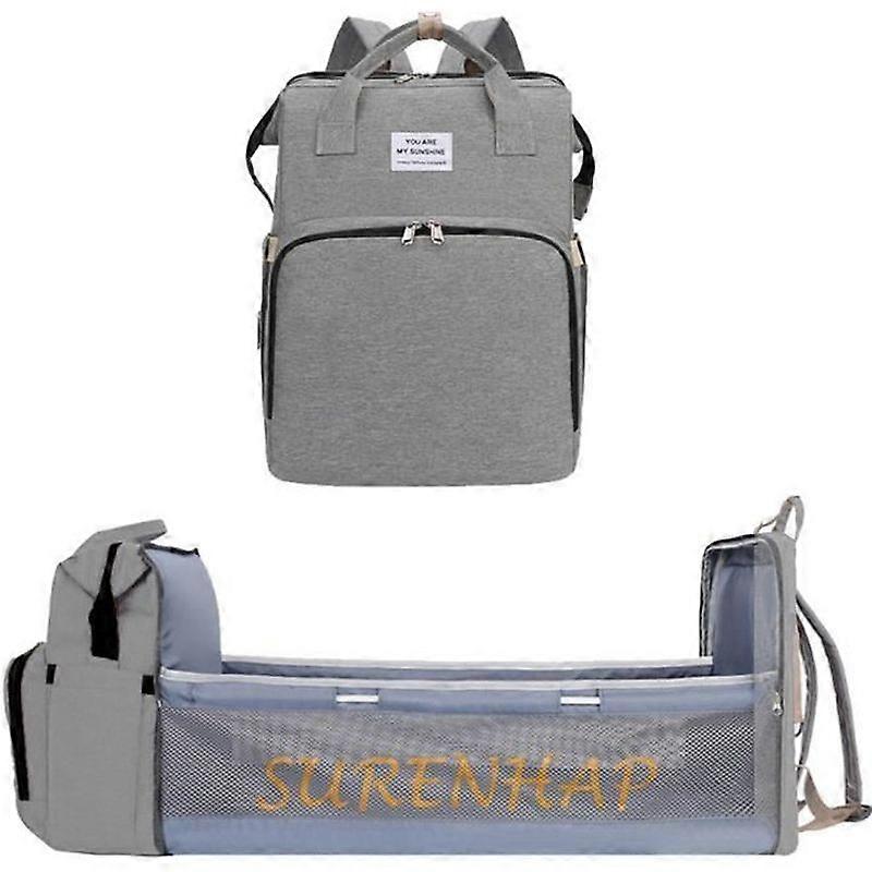 Multifunctional Baby Travel Portable Foldable Diaper Bag Crib - Gray - SURENHAP - 3 IN 1