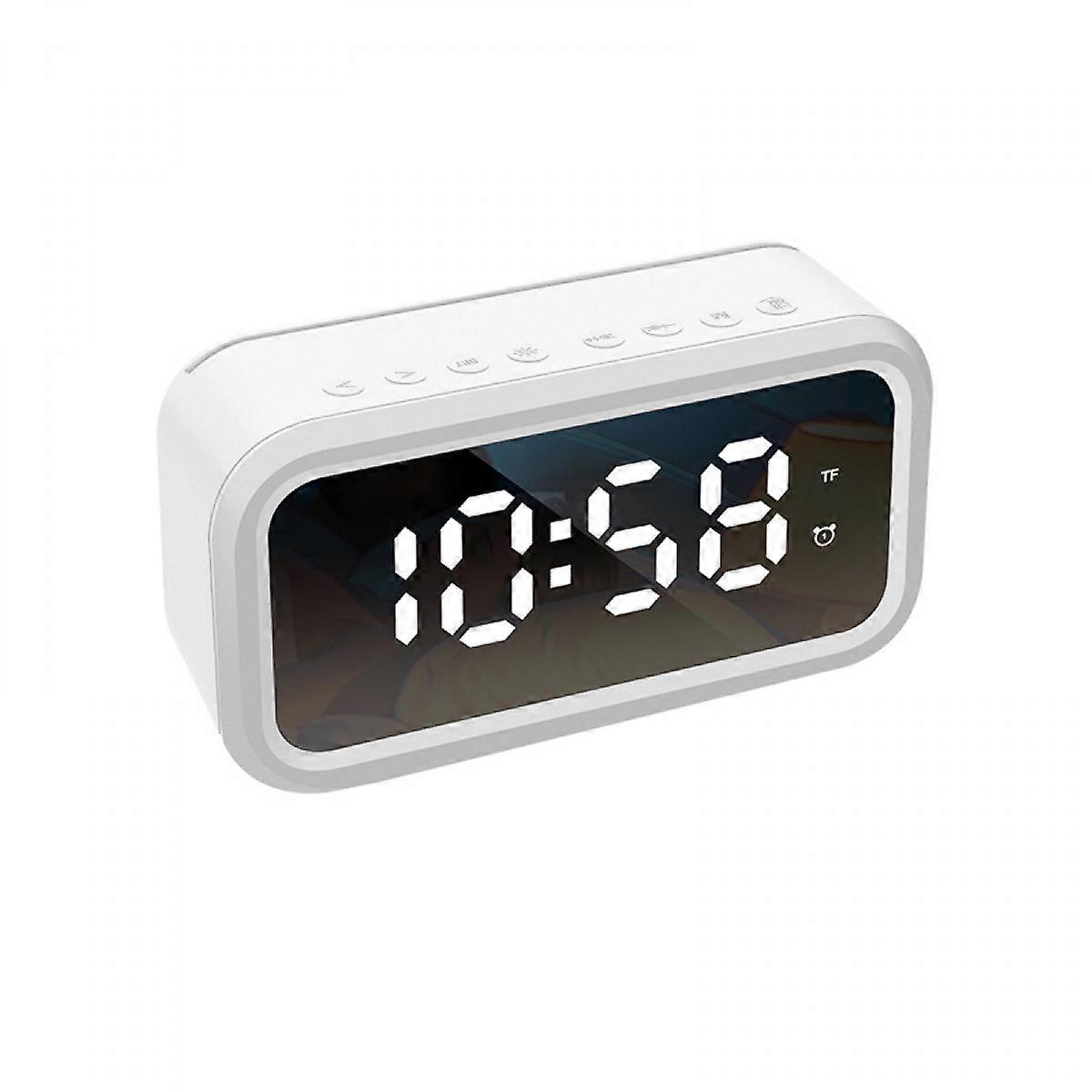 Rechargeable alarm clock, Bluetooth speaker, radio, mirror electronic clock, two sets of alarm clocks, support a variety of cards White,QWER17