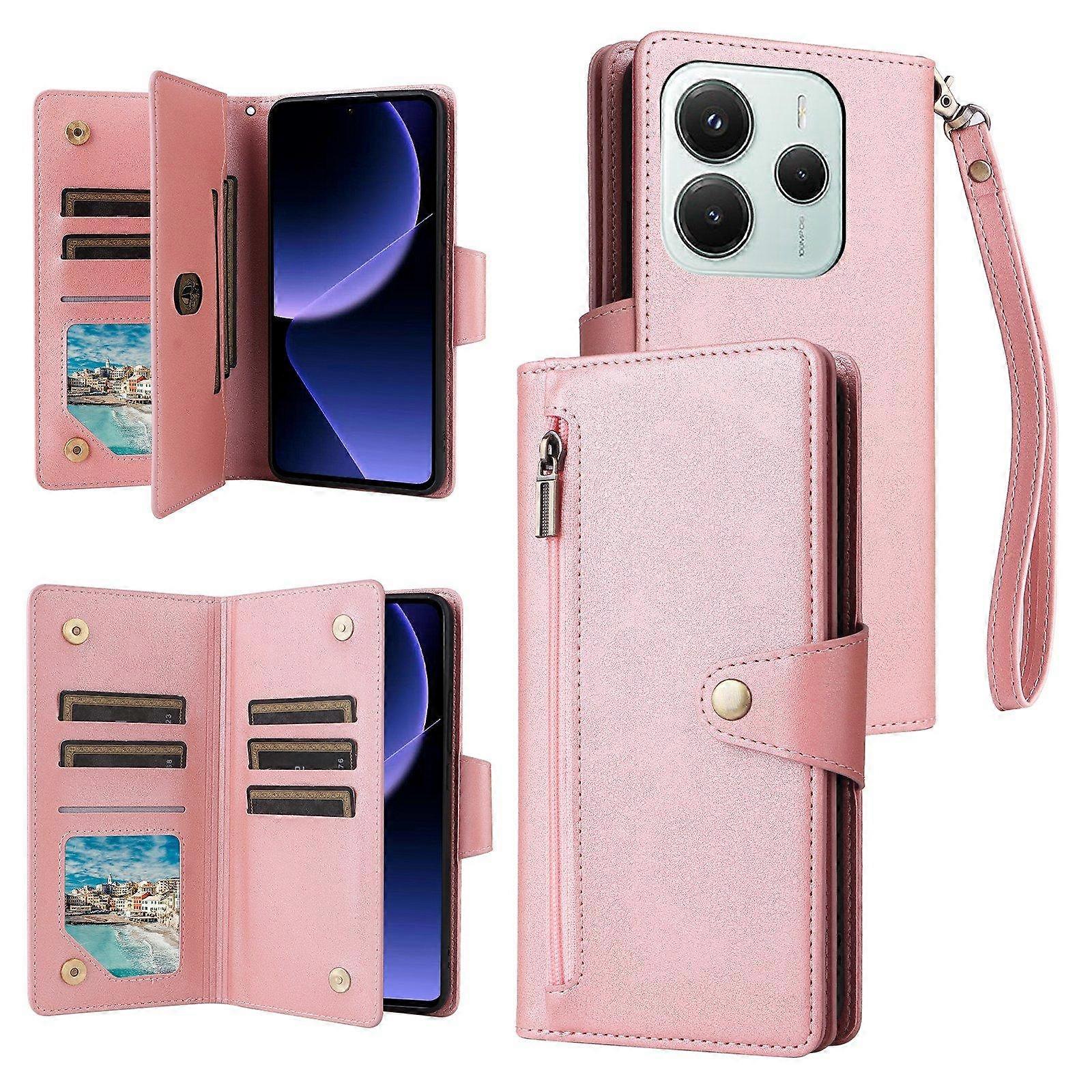 Rivet Buckle 9 Cards Three Fold Leather Phone Case