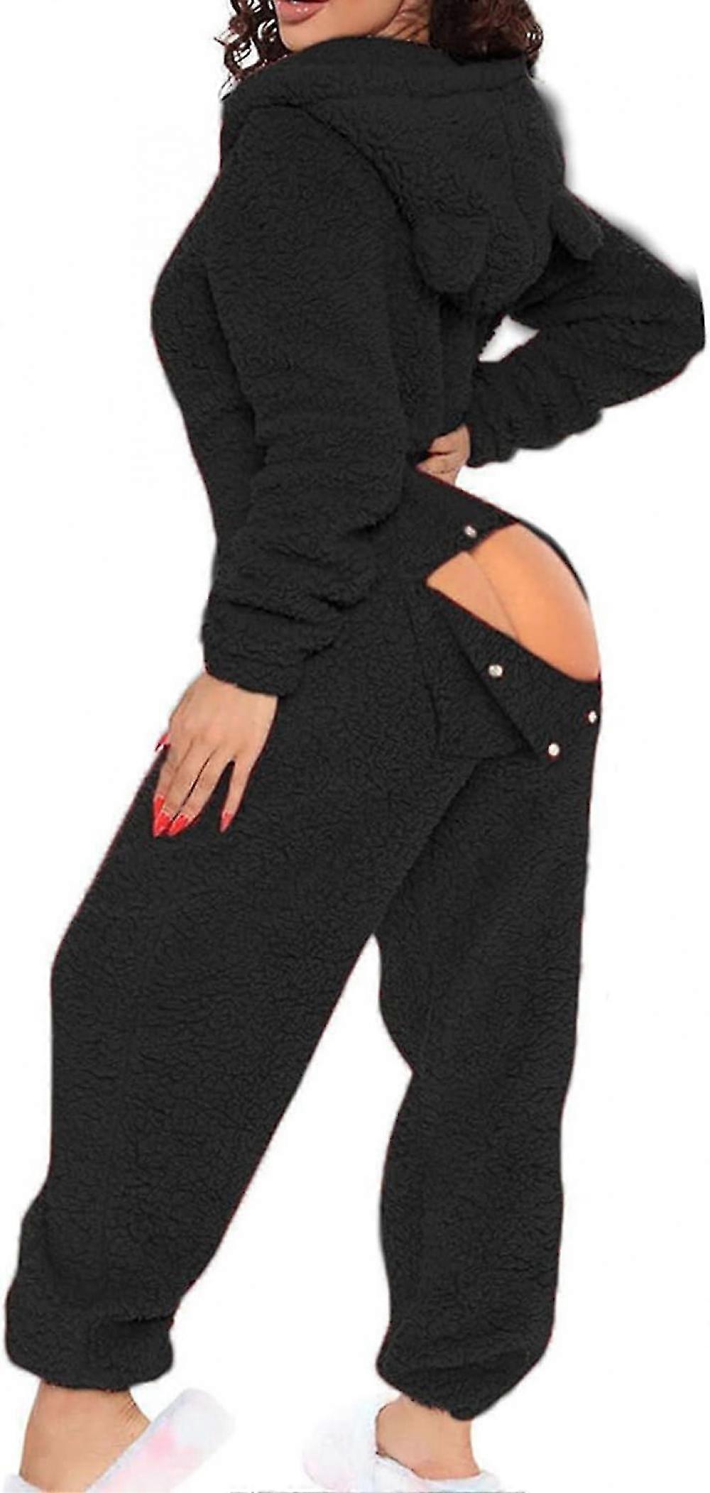 مثير الكبار Onesie بيجاما للنساء بعقب رفرف الصوف مقنعين قطعة واحدة بيجاما المرأة رقيق ملابس النوم، الجمعة السوداء