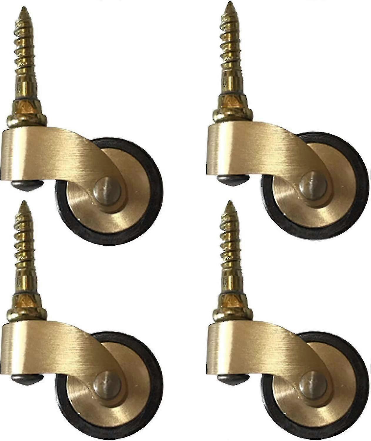 Solid Brass Furniture Casters, Old Style Rubber Swivel Wheels, Wheel Diameter 25mm, With Threaded Stem, Suitable For Piano Legs, Sofas, Tables, 4 Piec