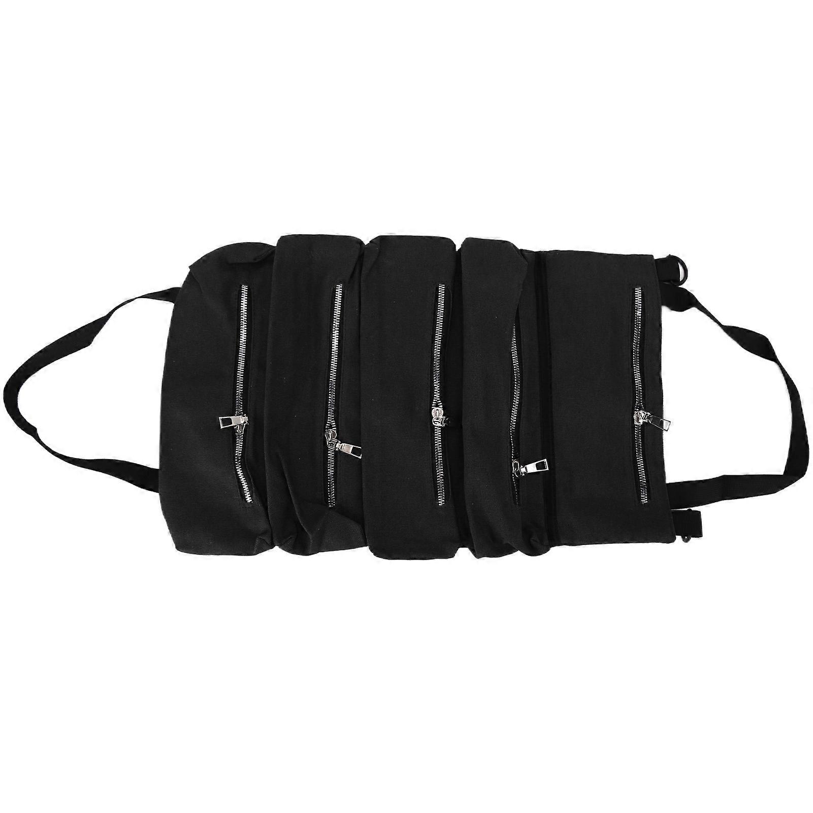 Tool Storage Bag Canvas Foldable Zipper Design Tool Roll Up Bag with Straps for Easy Organization and Transport
