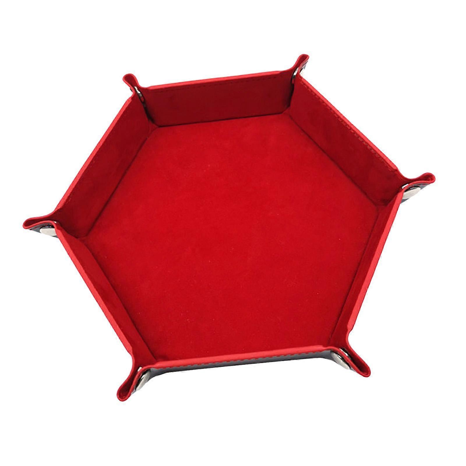 Foldable Dice Tray Hexagon Rolling Tray Holder Dice Game Party Casino Red