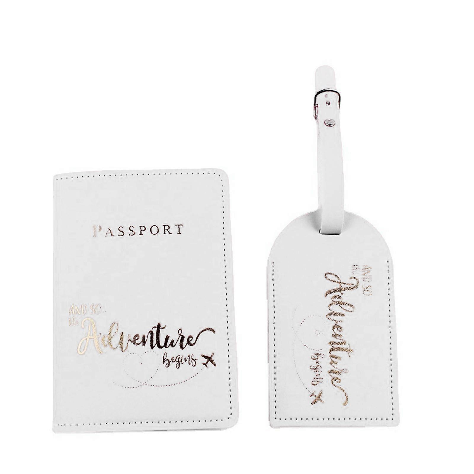 1Set PU Leder Gepäcktasche Tag Reisepass für Fall Abdeckung Brieftasche für Paare Flitterwochen Reise Organizer Weiß