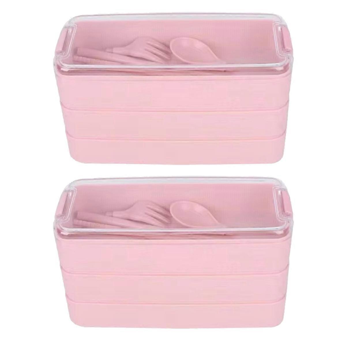 Outdoor Lunch Box Microwaveable with Fork & Spoon Pink