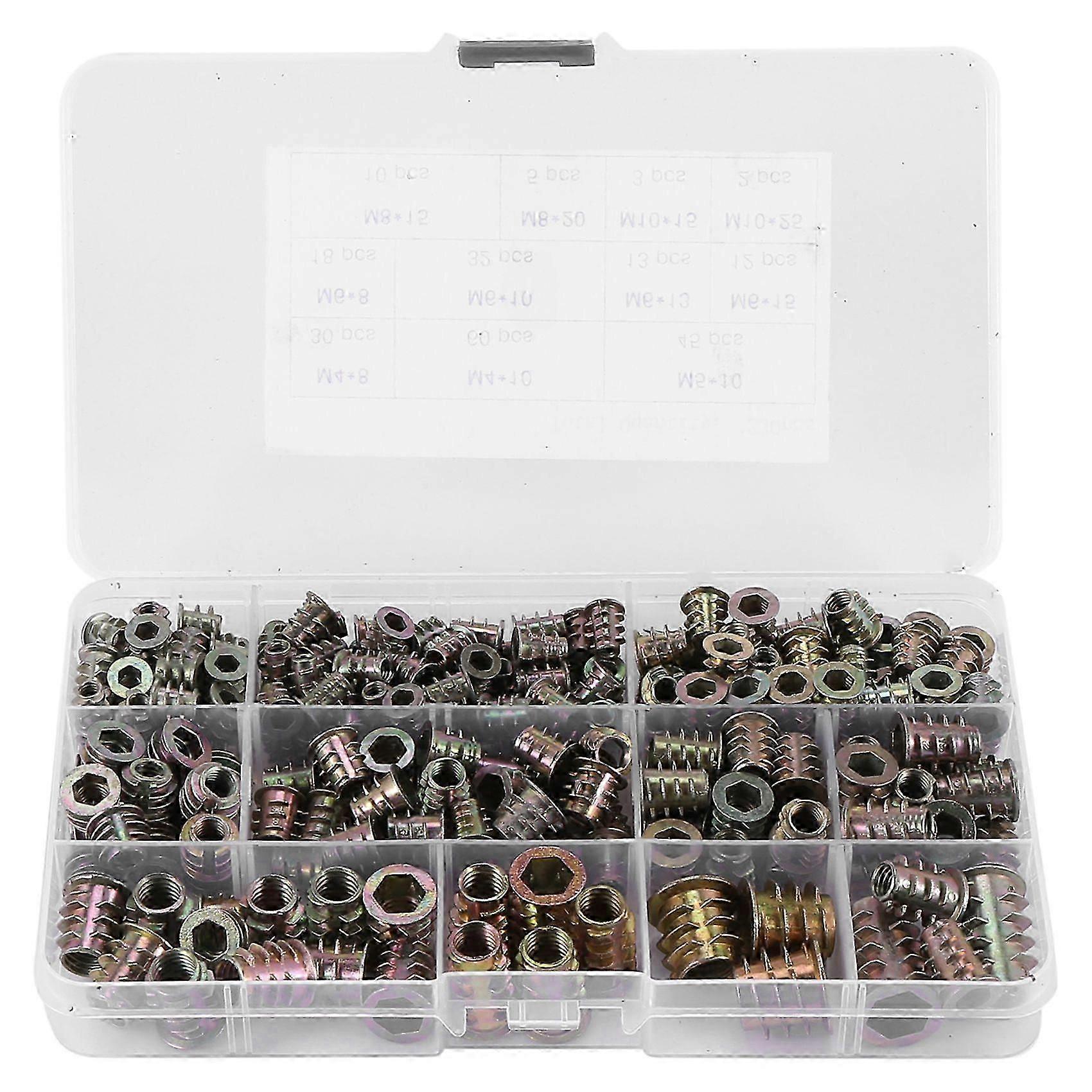 Pack of 230 Screw Nuts /M5/M6/M8/M10 Zinc Alloy Hex Socket Nut, Threaded Insert, Wood Screw Nut suitable for