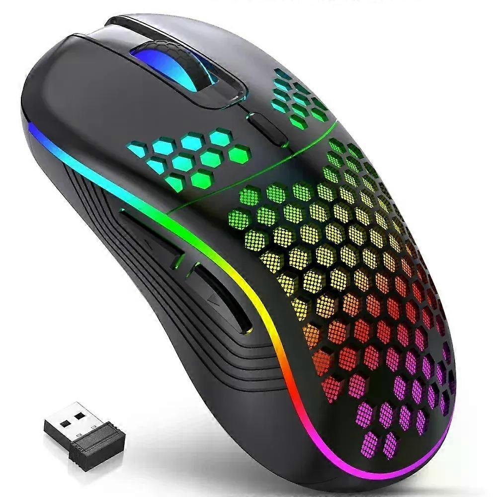 Wireless Gaming Mouse RGB Lighting Charging Mouse with Adjustable DPI Ergonomic Honeycomb Design for Desktop Laptop