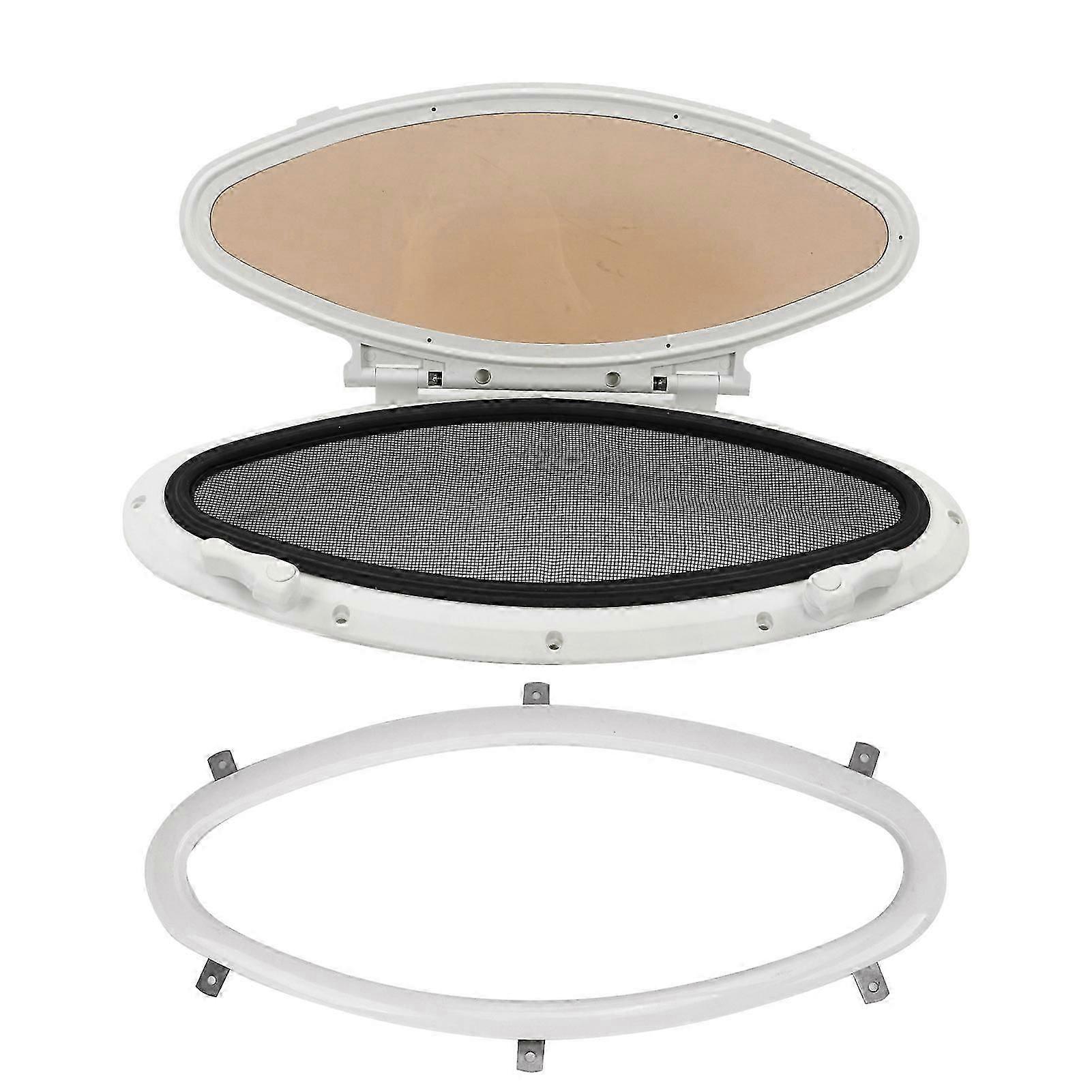 470x210mm Inward Opening Oval Porthole Anti UV Waterproof Portlight with Insect Screen Switch Handle for Yacht Ships Boat RV