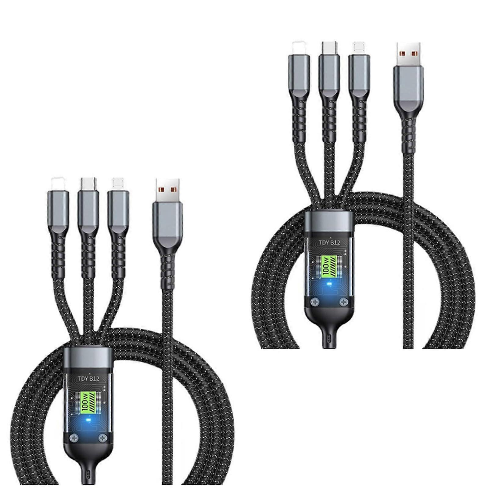 Transparent Luminous Super Fast Charging 3-in-1 Multi Charging Cable, Durable Nylon Braided USB-C, Compatible with iPhone and Android