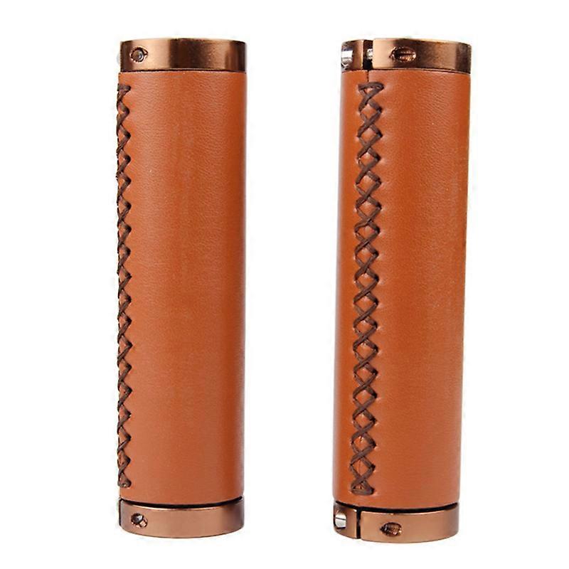 1 Pair PU Leather Bicycle Handlebar Grip Soft Comfortable Grips Lock-on Mountain