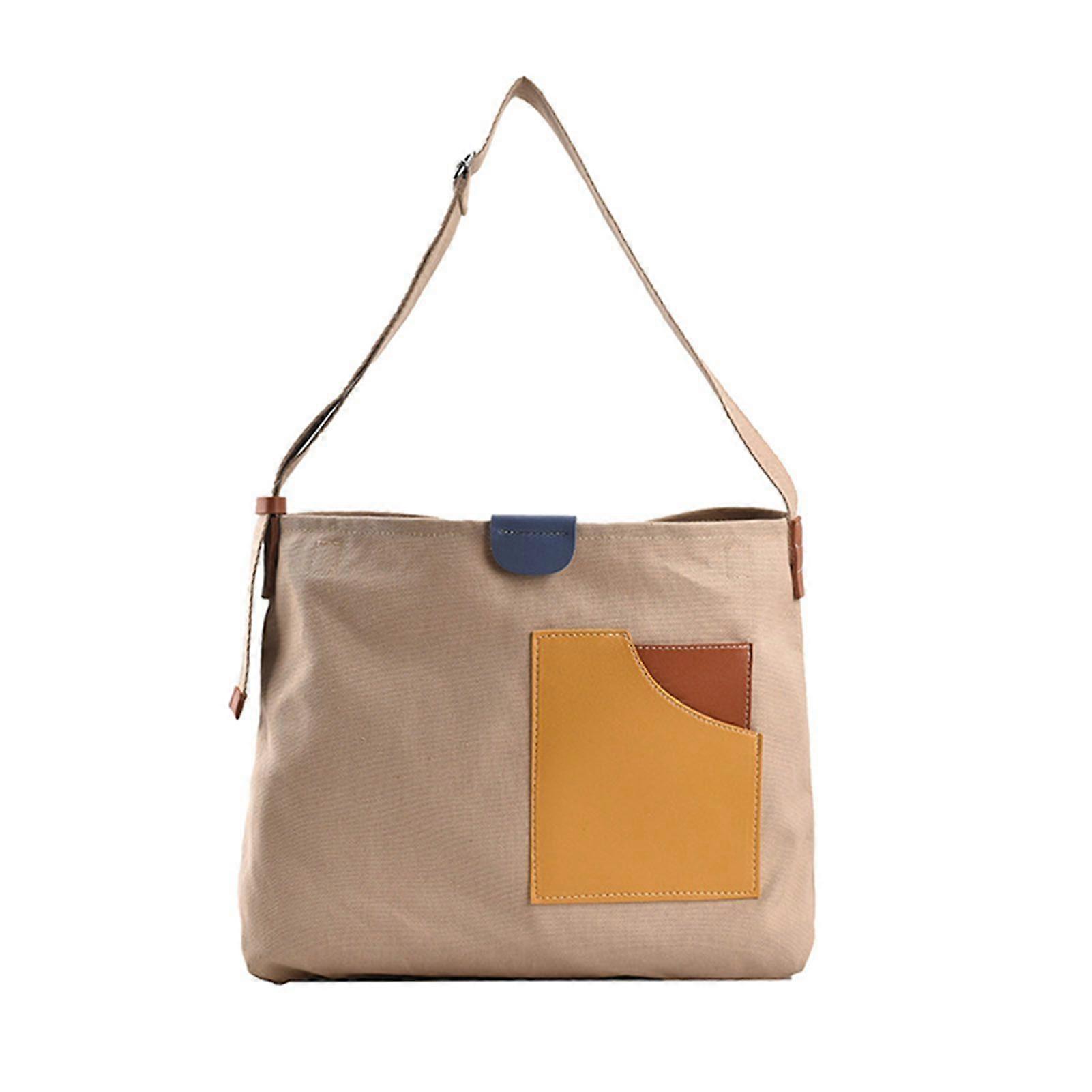 Women Shoulder Bag Canvas Patchwork Color Blocking Large Capacity Strap Adjustable Hand Bag