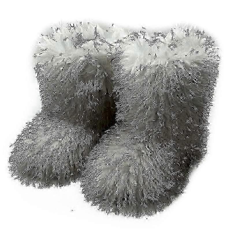 Bottes en fausse fourrure pour les femmes Fuzzy Fluffy Furry Round Toe Suede Bottes d’hiver Chaussures plates - JA