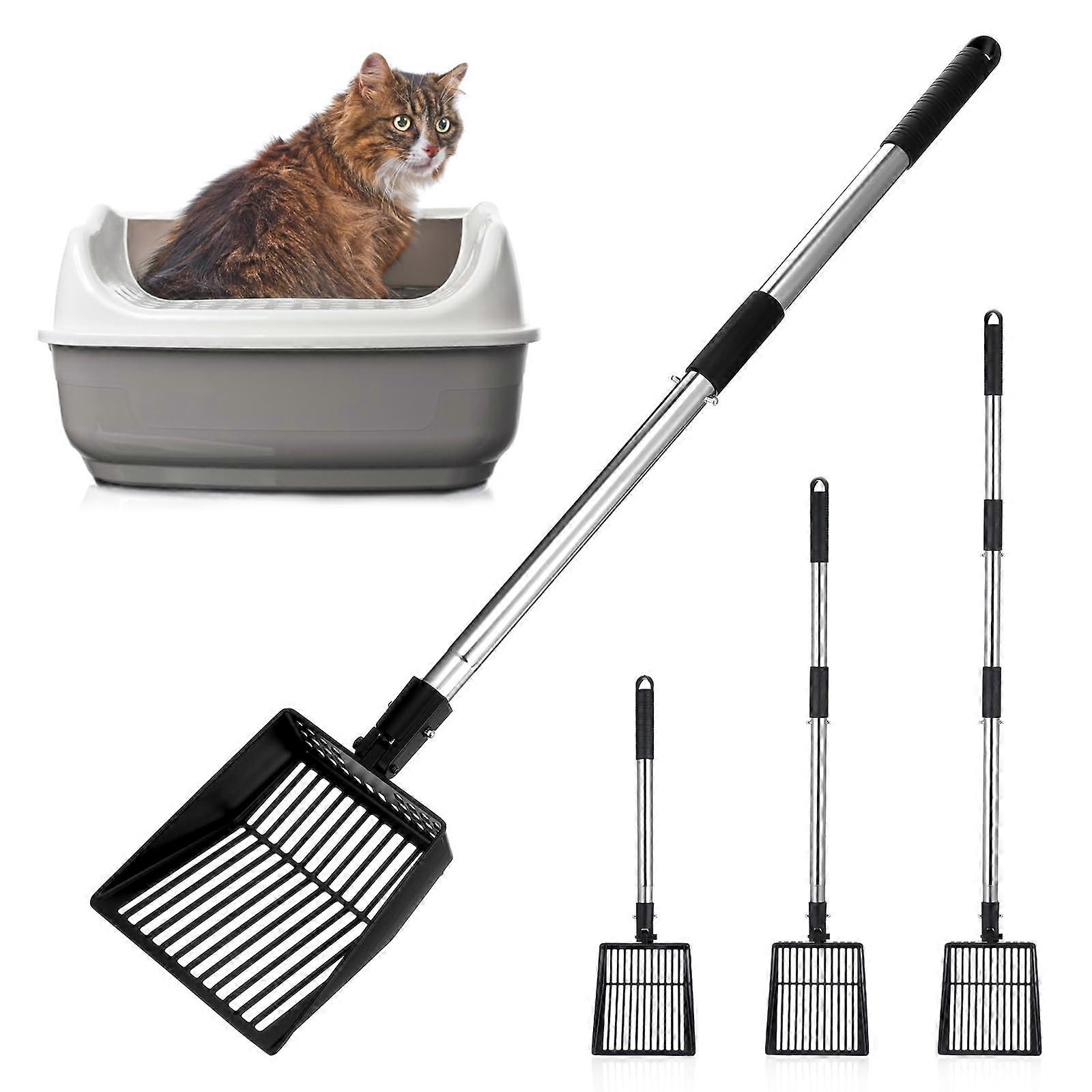 Extendable Metal Cat Litter Scoop with Long Handle, 21 to 41.5 Inch Adjustable Sifting Shovel for Easy Use
