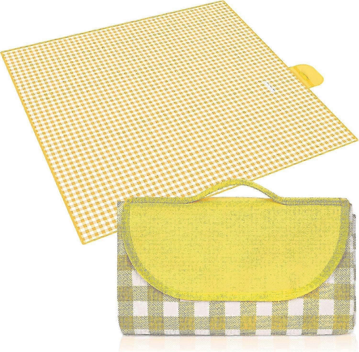 Dww-Couverture la randonne, de pique-nique 200*150CM (carreaux jaunes et blancs), couverture de pique-nique pliable, impermable, idale pour les parcs,