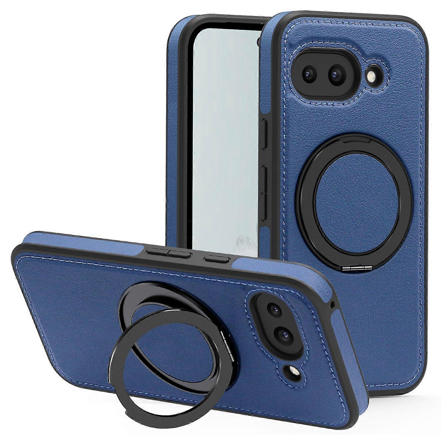 For Google Pixel 9a Case with Ring Kickstand Compatible with MagSafe PU Leather Back Cover