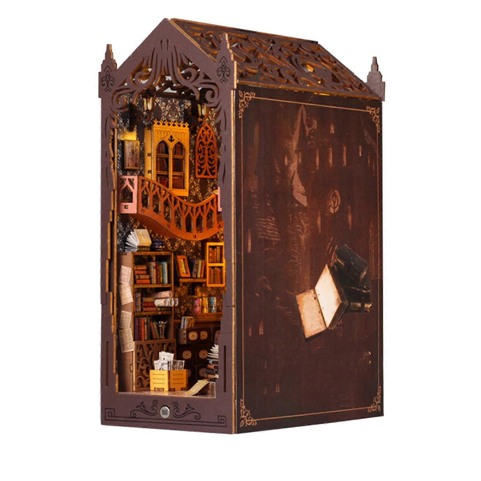 Novelty Craft Dollhouse Library Model Perfect Gift for Bookworms Geeks Unique Sensor Light Collectible Set