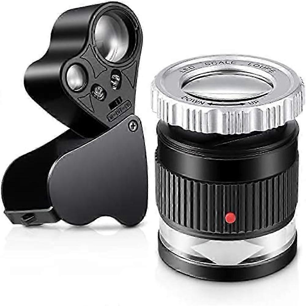 2Pcs Loupe Magnifier,30X 60X Illuminated Loupe Magnifier with LED Light Magnifying Glass Eye and 30