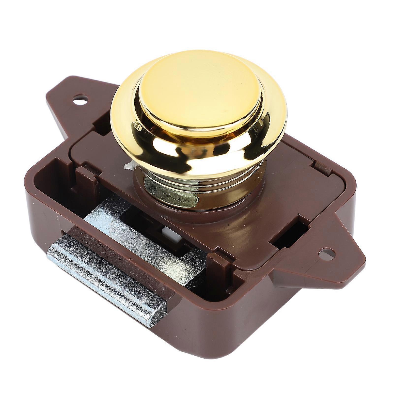 Cabinet Push Button Latch Stylish Look Keyless Cupboard Door Push Button Lock Latch for RV Yacht Motorhome Campervan Caravan Brown Base Gold 