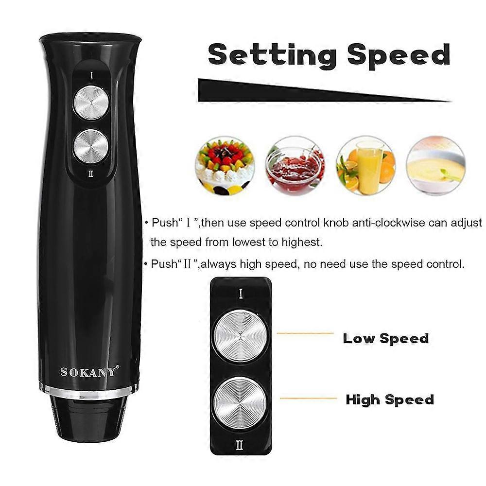 SOKANY 1710-4 Immersion Hand Blender Set 4-In-1 Powerful 500W 2 Variable Speeds Stainless Steel Handheld Blender Stick Mixer with Egg Whisk / Chopper