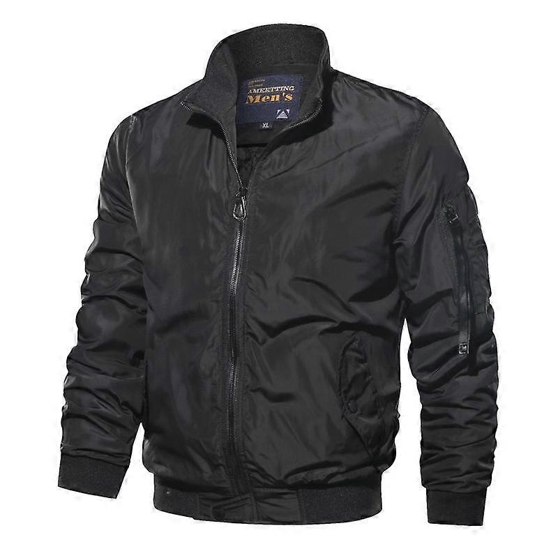 New Men's Jacket, Casual Solid Color Stand-up Collar Flight Jacket
