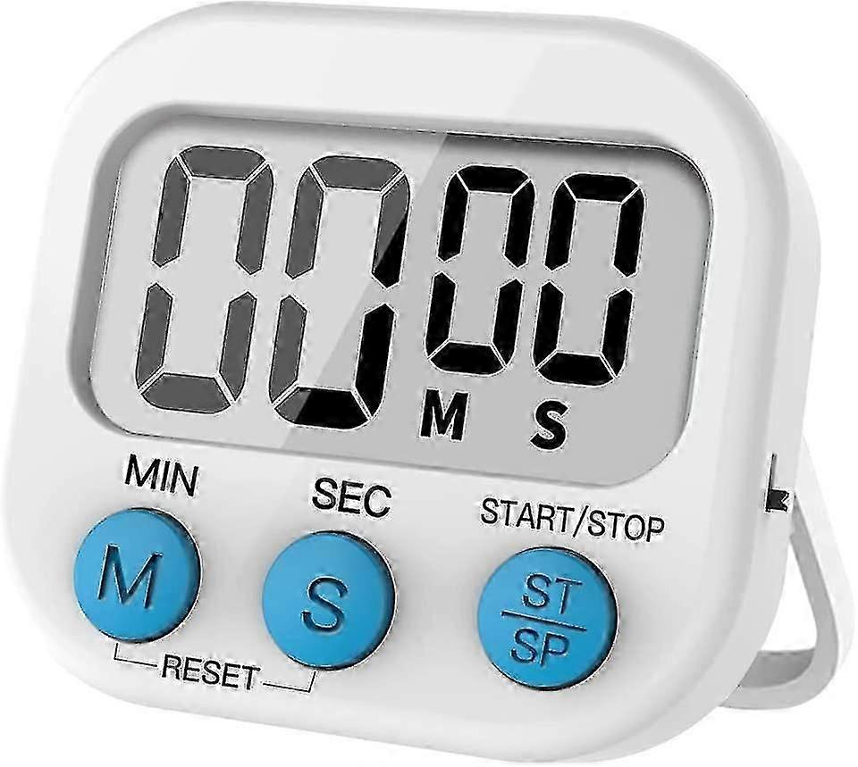 Digital visual timer stopwatch countdown timer with loud alarm, magnetic backing, stand, (white) [jkw]