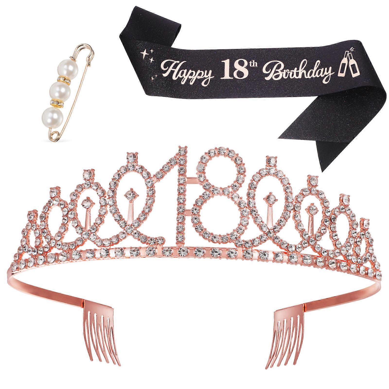 Sparkly Rhinestone Tiara and Sash Set – Elegant Birthday Headdress and Comfortable Celebration Accessories for Photo Props