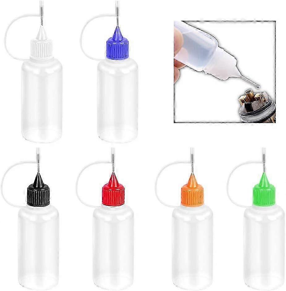 6 Pcs Precision Needle Tip Applicator Bottles - 10ml Translucent Bottles with Colored Tips for Henna Tattoo & Gluing Projects