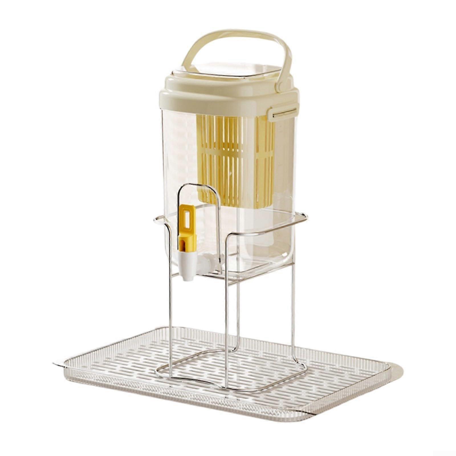 Efficient Filter Cold Water Kettle with Faucet, Leak-Proof Drink Dispenser for Daily Use, Yellow with Rack