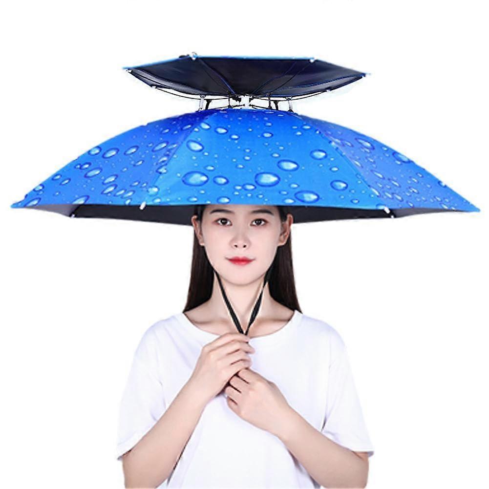 Regenschirmhut Adjustable Sun Shade Rainproof Fishing Umbrella Hat Foldable Blue Double-Deck