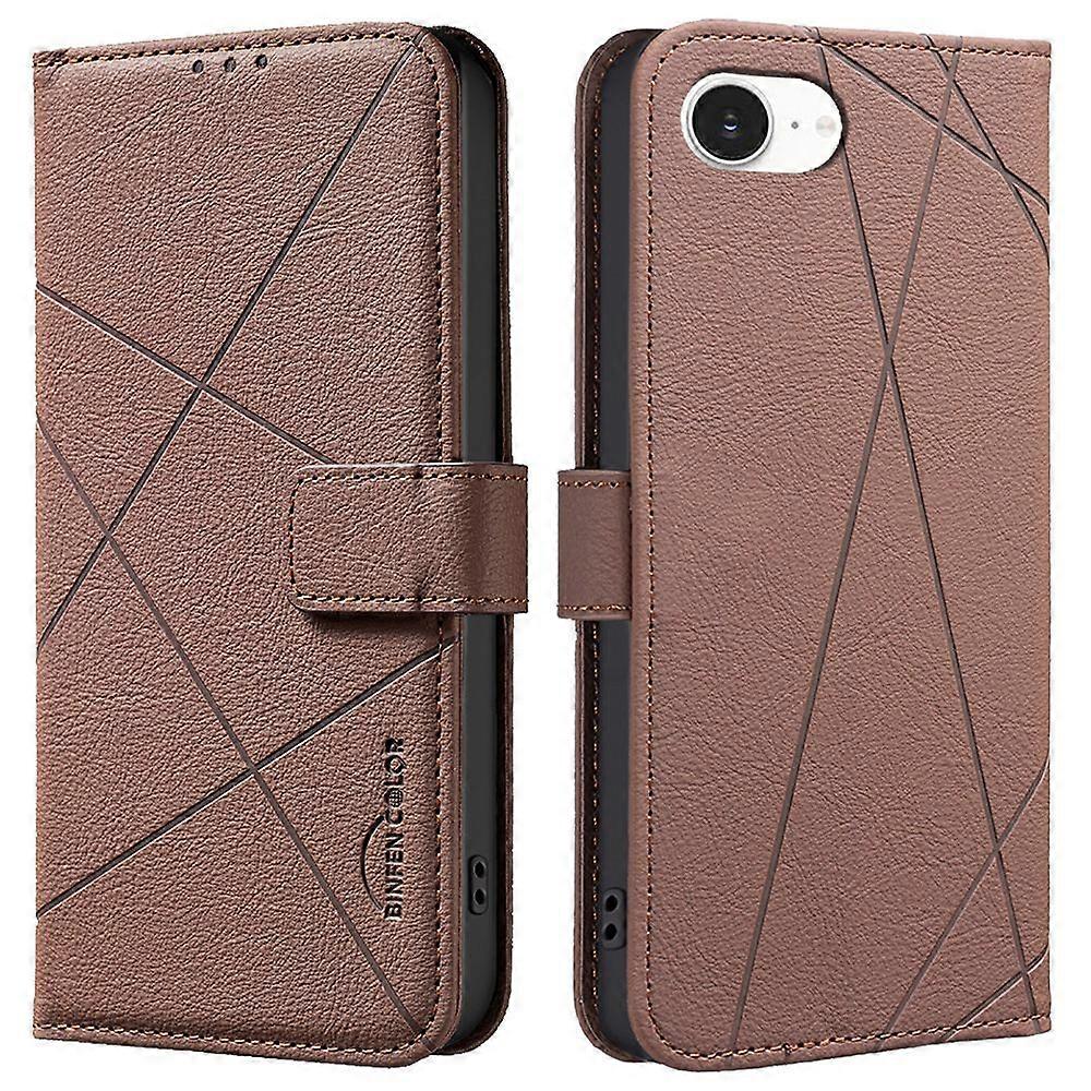 For iPhone 16e Case Wallet Stand Geometry Imprinted Leather Phone Cover