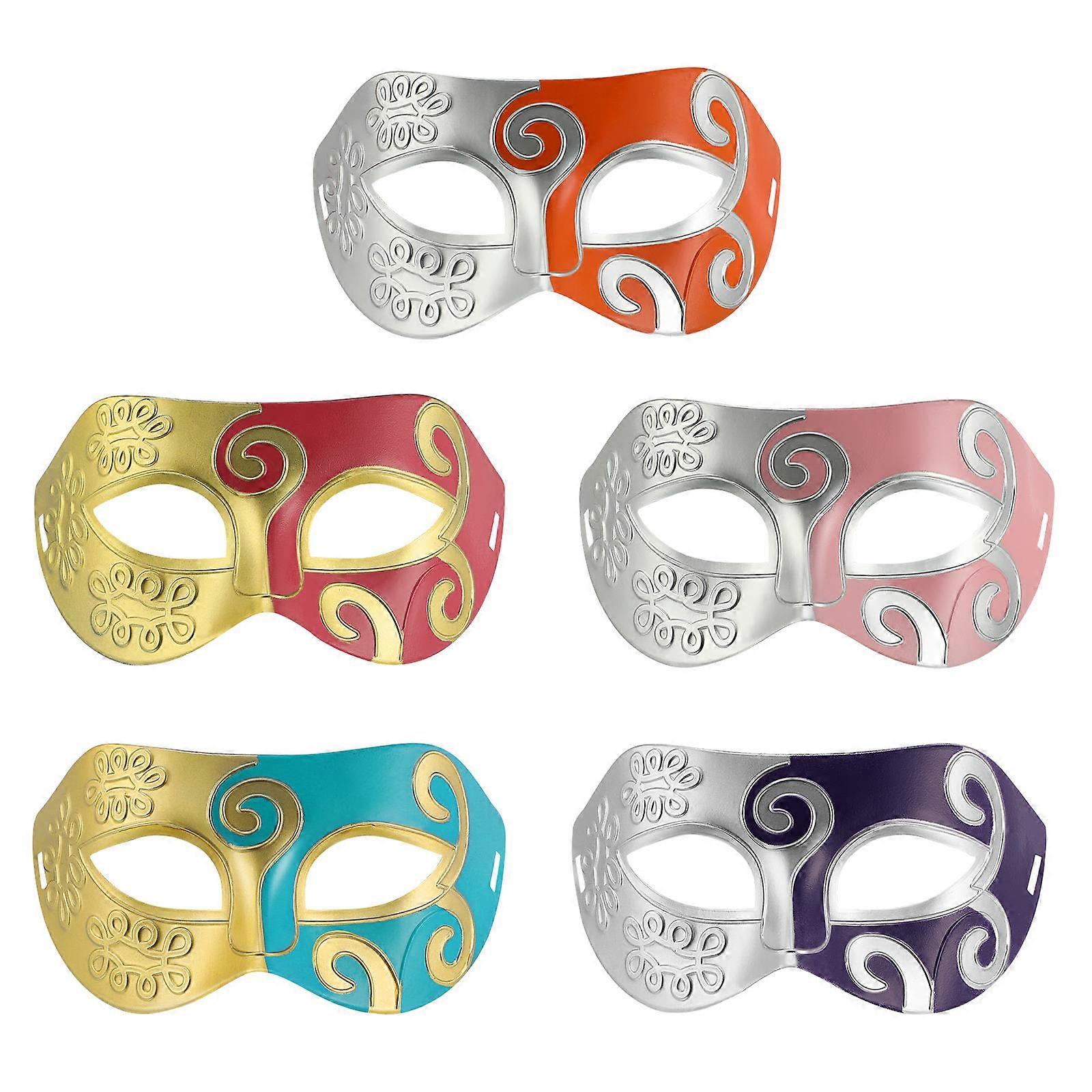 Halloween Masks Amosfun Masquerade Masks Fancy Dress Masks Classic Colors Roman Style Curve Party Decoration 5Pcs