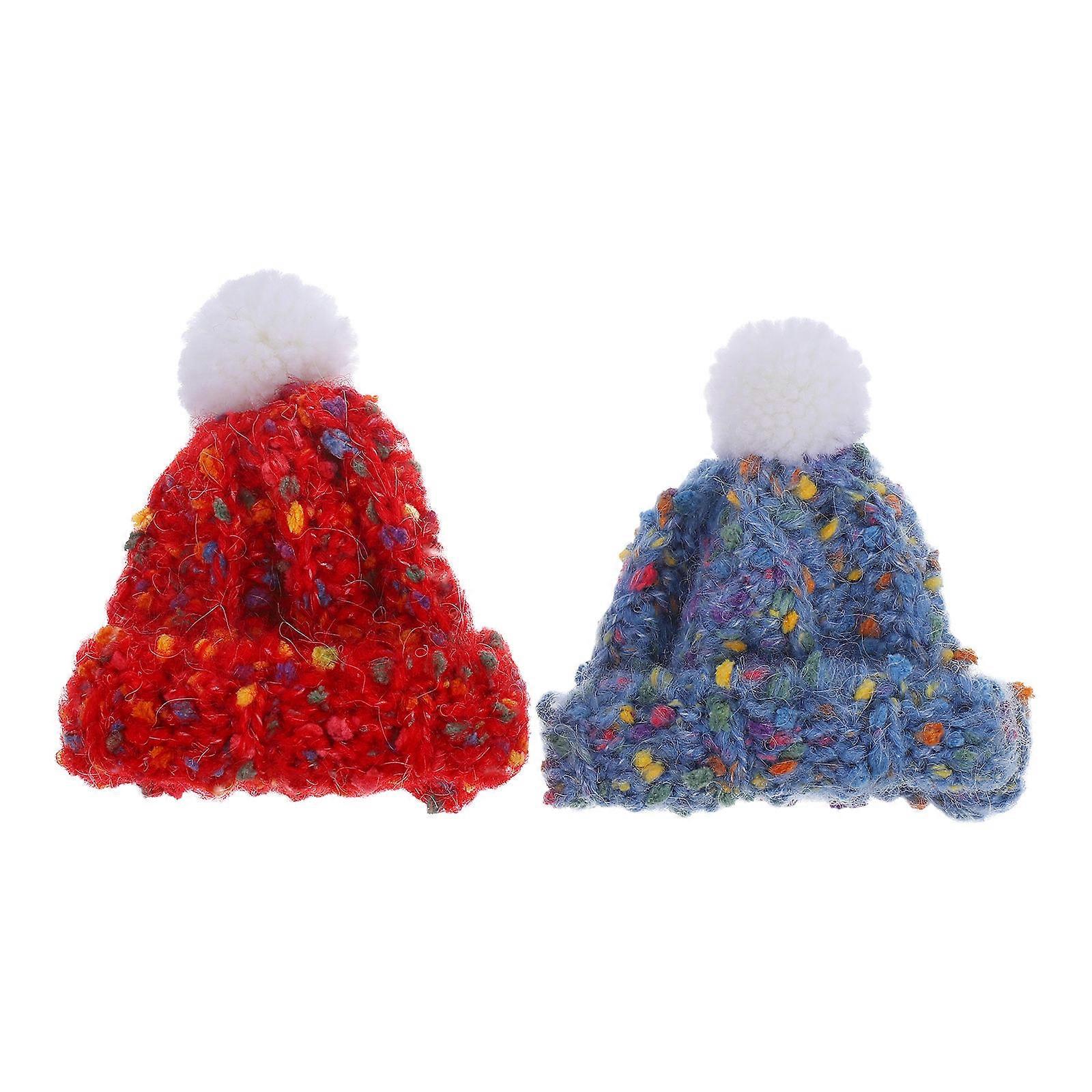 Fuzzy Hat For Diy Projects Mini Knit Hats For Stuffed Animals Multi Woolen Yarn Toy Decoration 2Pcs