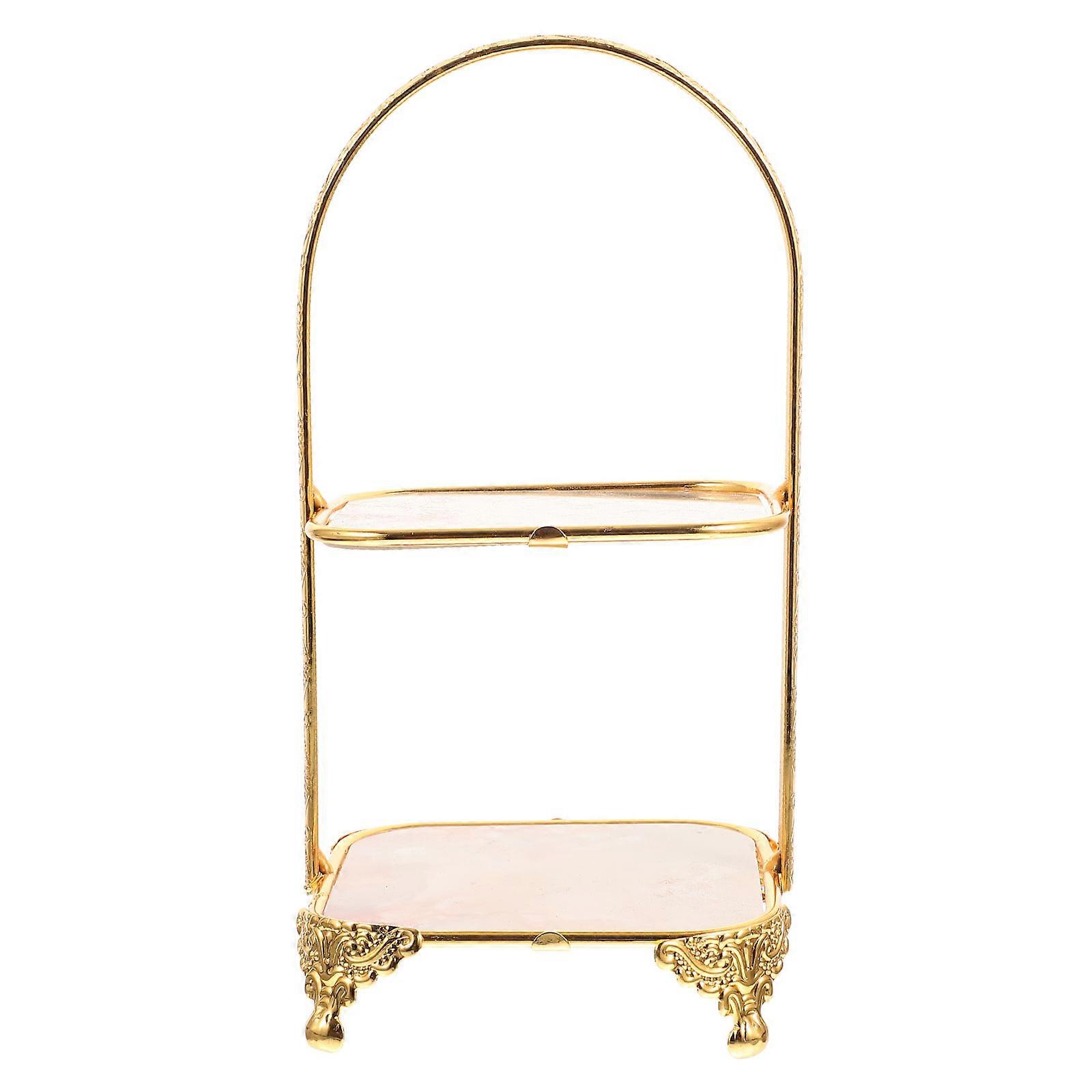 Tiered Serving Stand Metal Dessert Tray Portable Storage Display Golden 21.50X10.50X10.50CM 1Set