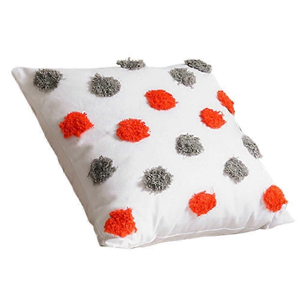 Bohemian Woven Tufted Throw Pillow for Case Multicolor Pompoms Circle Dot for Cross Pattern Decorative Cushion Cover for Yellow dots on white