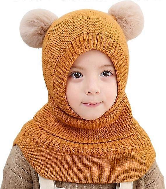 Cagoule Bébé Fille Garçon Mignon Chapeau (Jaune) Écharpe Hiver Chaud Cache-oreilles