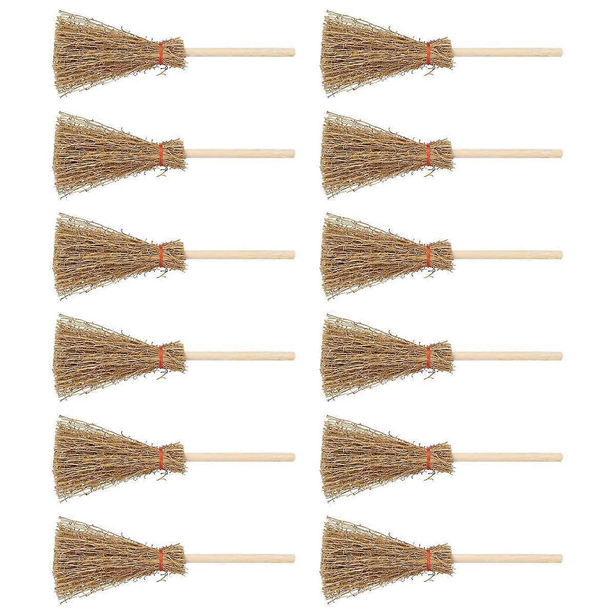 Small Decorative Broom Mini Broom Straw Material for Halloween Decorations Wizards 12Set