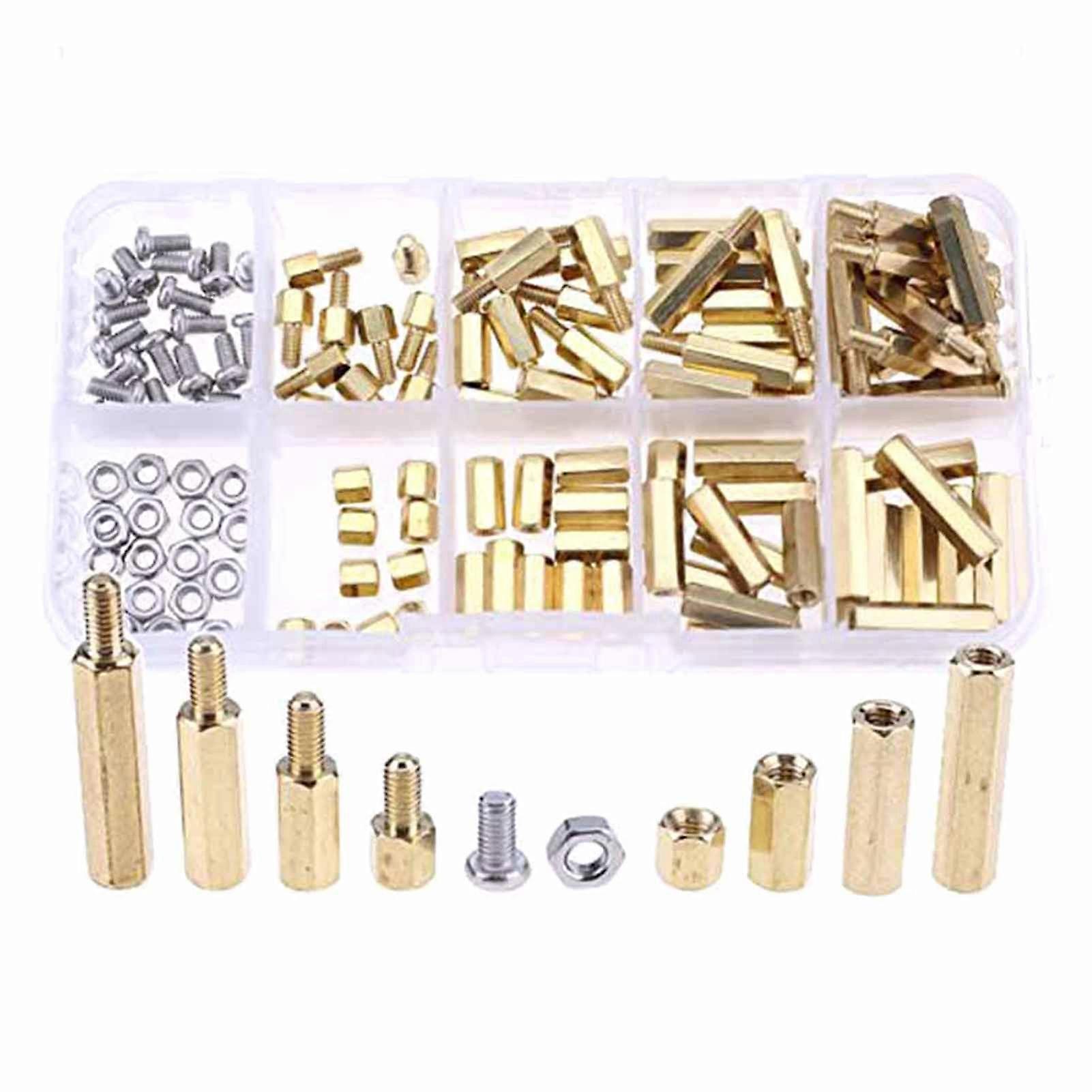 120PCS M3 Brass Hex Spacer Nut Screw Assortment Kit Box