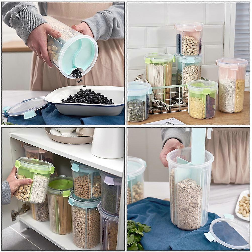Compartment Storage Boxes Plastic Cereals Container Sealed Food Storage Blue 23.5x13x13cm Rectangular 1Set