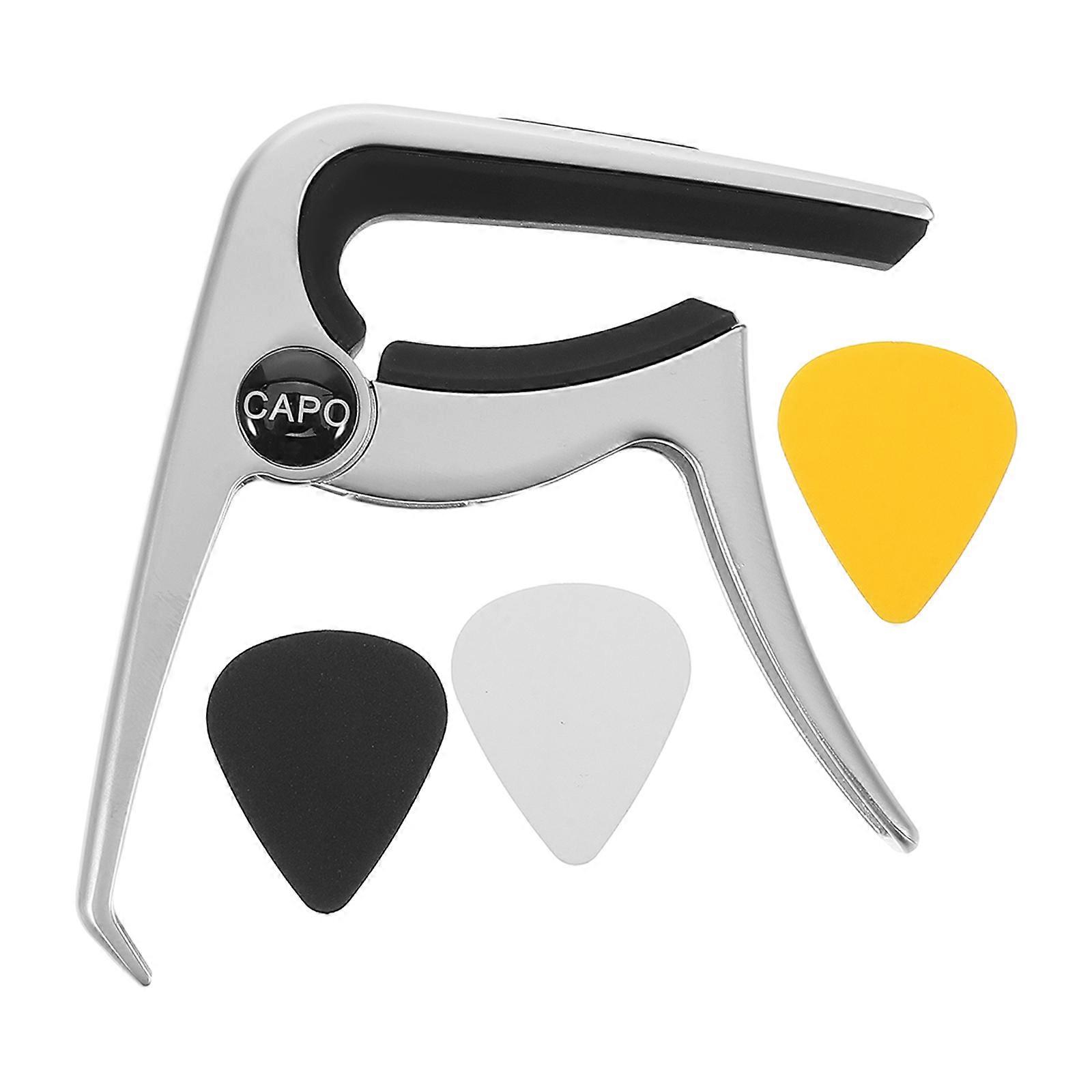 Guitar Capos With Picks Zinc Alloy Quick Fixation Silver 1Set For Guitar Playing