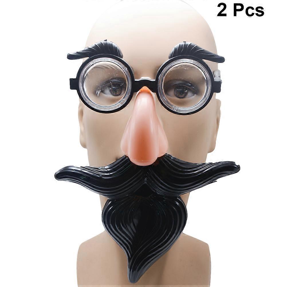 Beard Ornaments Costume Glasses for Halloween Party Round Black 2Set