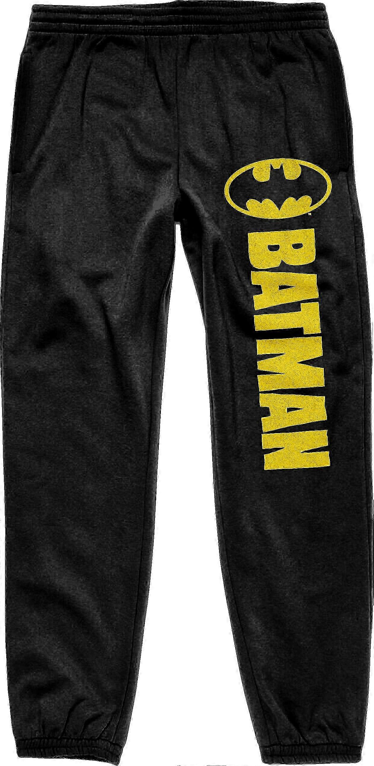 Men's Black Drawstring Sweatpants with Classic Yellow Bat Logo