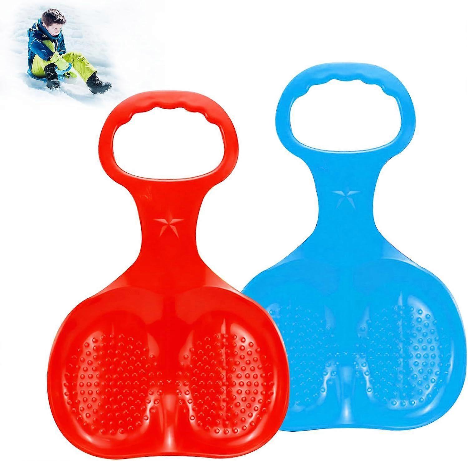2 Pieces Snow Sled Boards with Handles Kids Snow Sled Heavy Duty Snow Sled Plastic Snowboards Winter Snowboards Kids Winter Outdoor Toys Playing on Sn