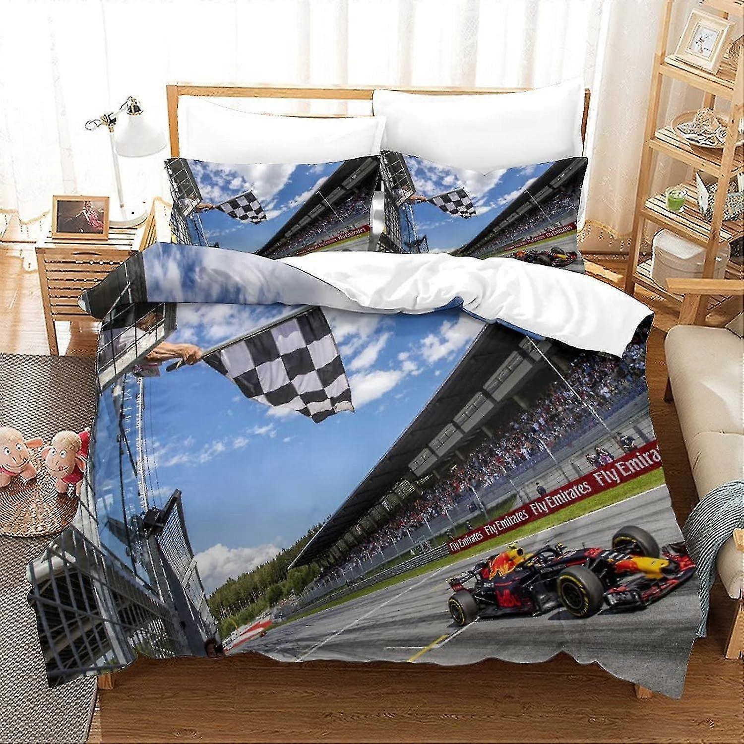 Conjunto de capa de edredom estampado de corrida Conjunto de cama de microfibra macia para adultos adolescentes crianças 3Pcs com fecho de zíper para decoração de casa (King Size
