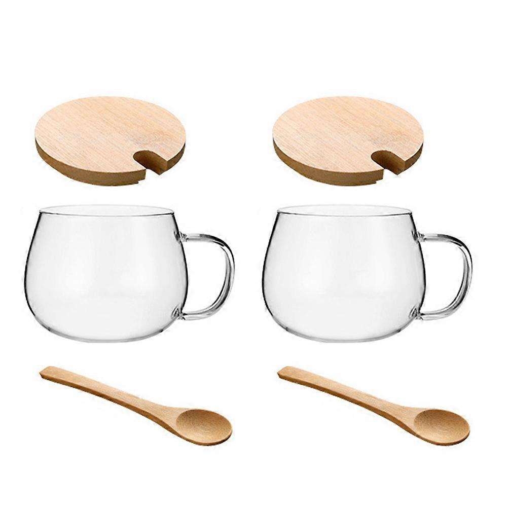 Cups for Kitchen Glass Cup with Lid and Spoon General Users Cylindrical Stirring 2Sets